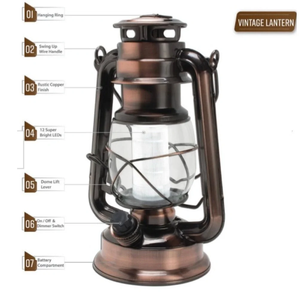 Northpoint Vintage Copper Battery Operated LED Lantern (2-Pack)